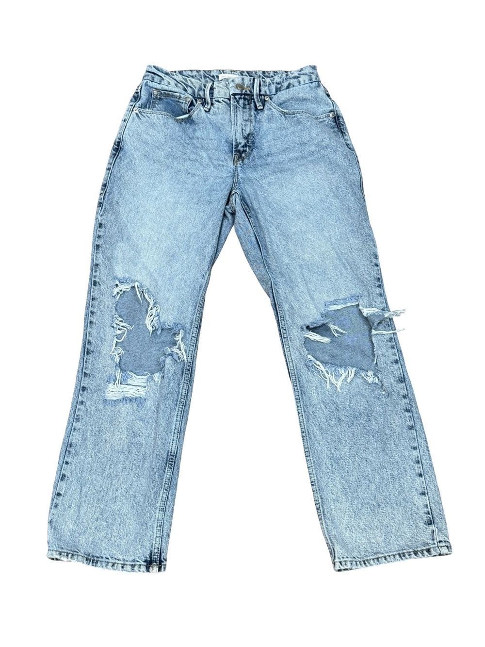 ✨ Good American Straight Leg Jeans Size 26 Light Wash Distressed Denim